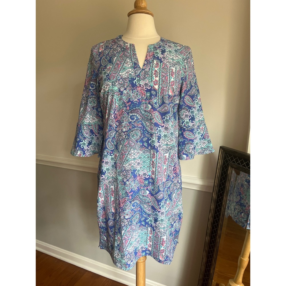 Coolibar UPF 50+ Tunic Dress Size Small Pastel Paisley Print 3/4 Bell Sleeve